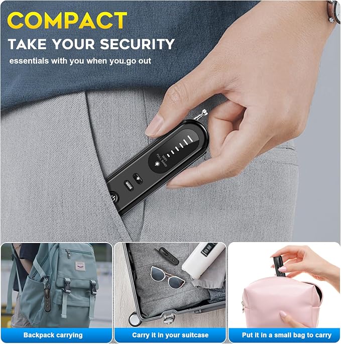 SEVENPARK Hidden Camera Detector - 2026 Portable Camera Finder, GPS Tracker Detector, RF Wireless Signal Scanner for Office, Hotels, Cars, 5 Levels Sensitivity (Black) - Image 6