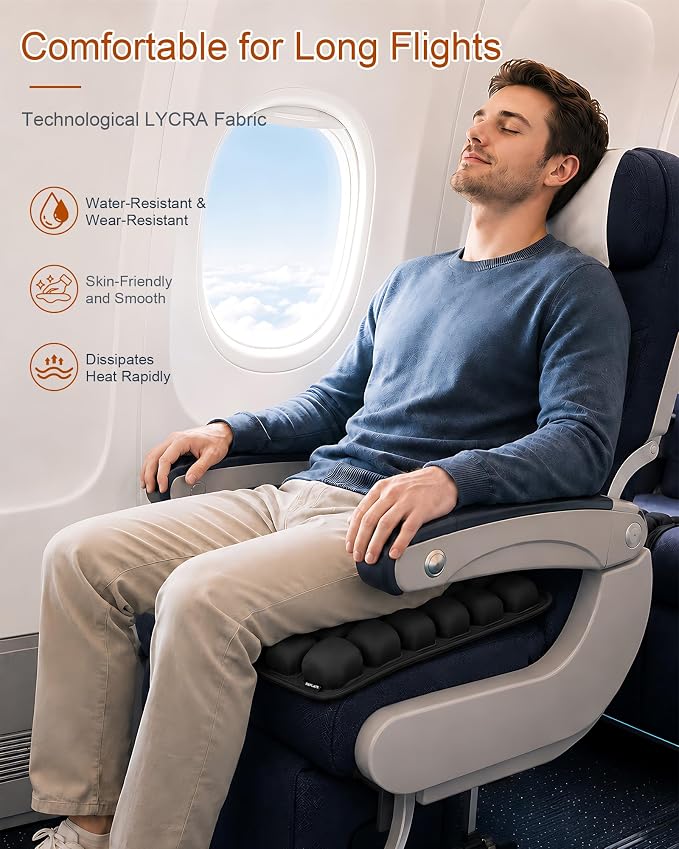 JQinHome Inflatable Seat Cushion with 42 Airbags, Press-Type Airplane Cushion for Long Flights, Portable Sondur Travel Cushion, Ergonomic Travel Seat Cushion for Airplane, Car, Office & Wheelchair - Image 4