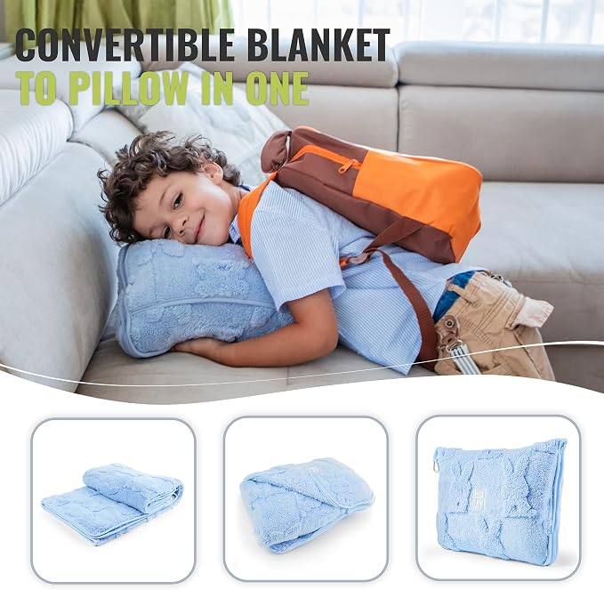 Travel Toddler Blanket for Airplane, Car - Soft Kids Throw Blanket for Daycare - Pillow for Girls, Boys with Backpack Clip, Luggage Sleeve - Image 3