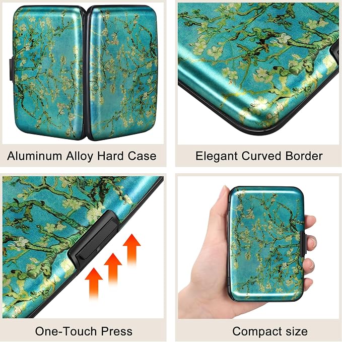 Mini RFID Aluminum Wallet Credit Cards Holder Business Card Case Metal ID Case for Men Women（Apricot flower - Image 3