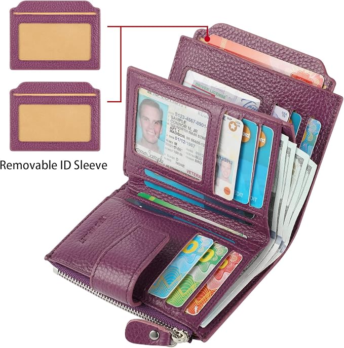 Small Compact Women Wallet RFID Blocking Genuine Leather Bifold Purse with ID Windows - Image 2