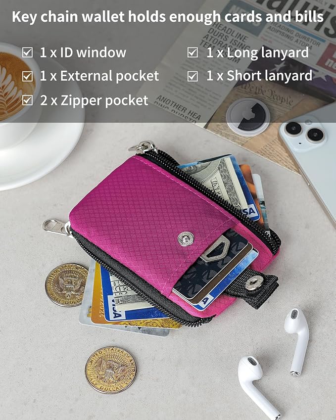 Artpaxy Minimalist Wallet For Mens Womens, Keychain RFID Blocking Zipper Small Wallet with ID Window 2 Lanyards,Water Resistant Travel Cash Card Coin Case Boys Girls - Image 6