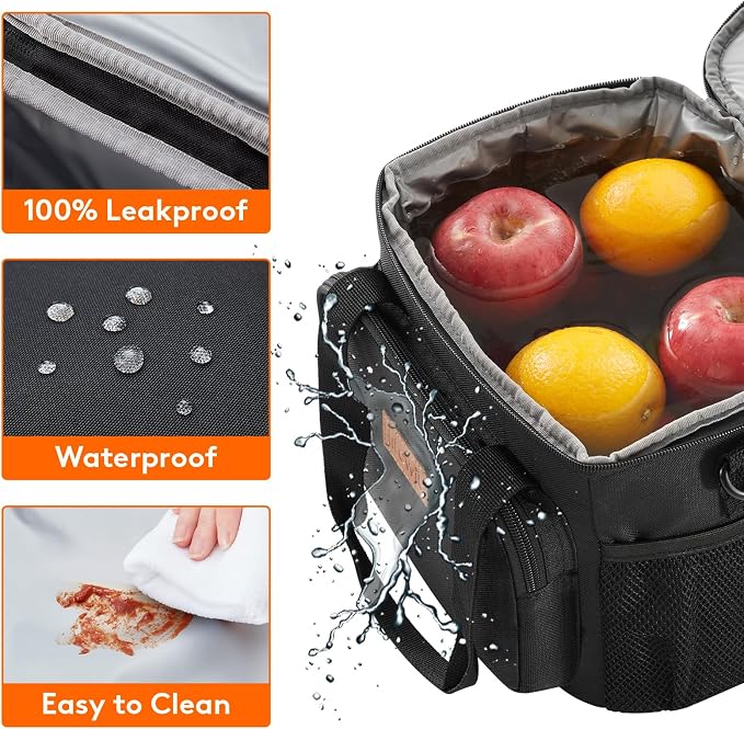 Lifewit Medium Lunch Bag, Insulated Lunch Box, Soft Cooler Cooling Tote for Adult Men Women, Black 12-Can (9L) - Image 6