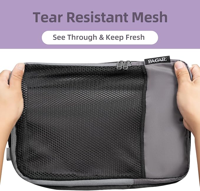 BAGAIL 4 Set/6 Set/8 Set Compression Packing Cubes Travel Accessories Expandable Packing Organizers (Half Mesh, 6-Dark Grey) - Image 5