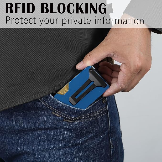 Slim Wallet for Men,RFID Blocking Minimalist Metal Wallet, Money Clip/Cash Holder, Front Pocket Aluminum Credit Card Holder, Ideal Gift for Men,Matte Blue - Image 7