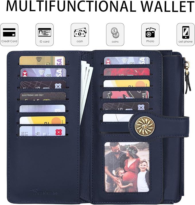 Travelambo Women's Wallet RFID Blocking Trifold Clutch Large Capacity Credit Card Holder Travel Purse - Image 3