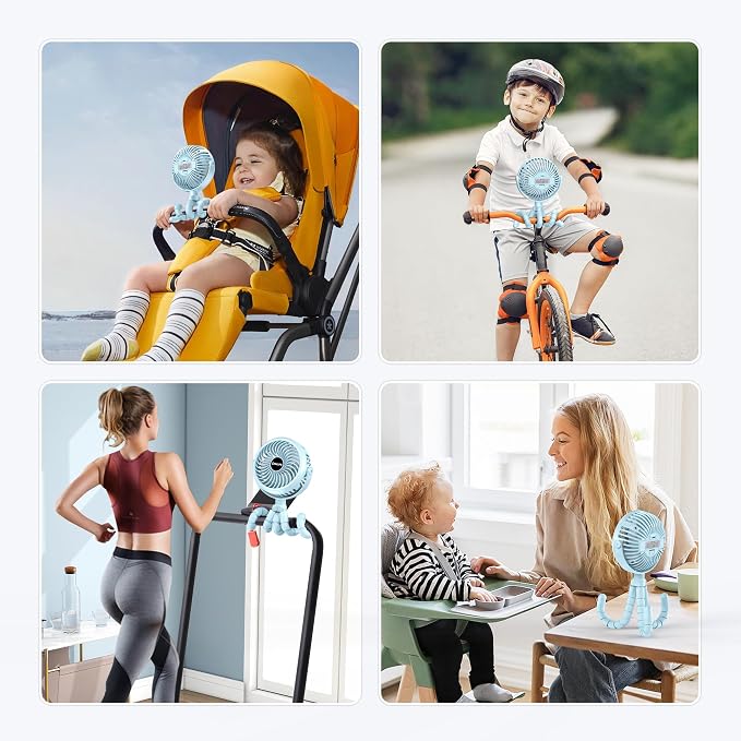 COMLIFE Baby Stroller Fan With Light, Rechargeable Battery Operated, Max 10Hrs Cooling, 3 Speeds, 360° Rotate USB Desk Fan, Flexible Tripod Clip On Fan for Stroller Car Seat Crib Treadmill Golf Cart - Image 7