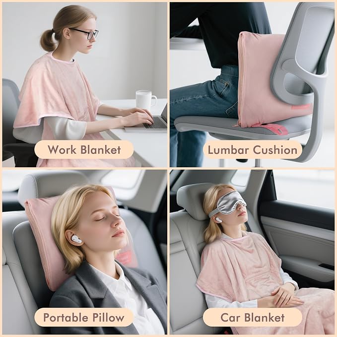 Tirrinia Travel Blanket Airplane Office Poncho 4 in 1 Premium Cozy Fleece Portable Poncho Blankets with Built-in Bag, Pocket - Image 2