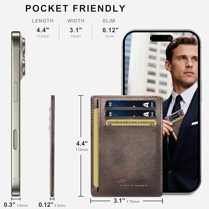 Travelambo 100% Genuine Leather Wallet for Men and Women, Slim Minimalist RFID Blocking Front Pocket Credit Card Holder with Gift Box(Galaxy Coffee) - Image 4