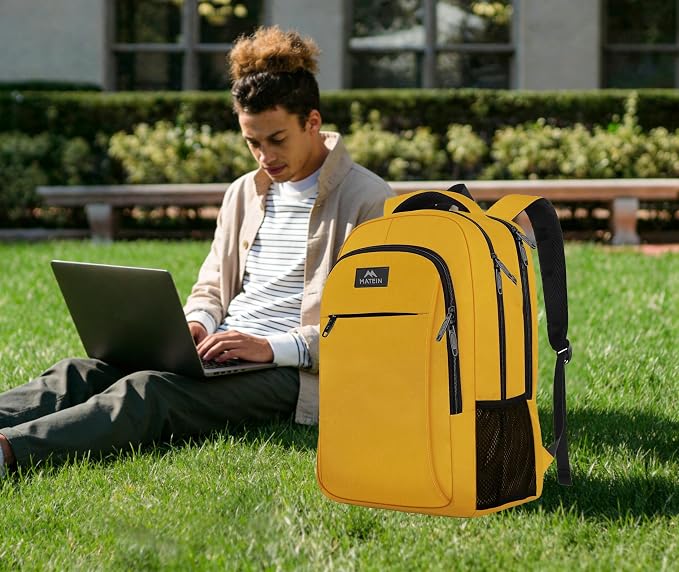 MATEIN Yellow Travel Laptop Backpack, 15.6 Inch Computer Student Bookbag | Anti Theft, Water Resistant, Breathable, Sturdy Lightweight College Backpack, Carry On Personal Item Bag, Gifts for Women Men - Image 8