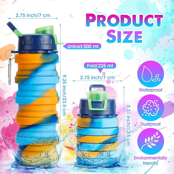 Chengu 8 Pcs Collapsible Water Bottles 16 oz Foldable Travel Bottles Bulk | Leakproof Reusable with Clip, Portable for Camping Hiking Cycling Gym Yoga, Space-saving Collapsible Design - Image 3