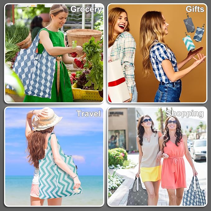 HOLYLUCK Reusable Grocery Bags,Heavy Duty Foldable Shopping Tote Bag (Standard, Geometric Patterns) - Image 2