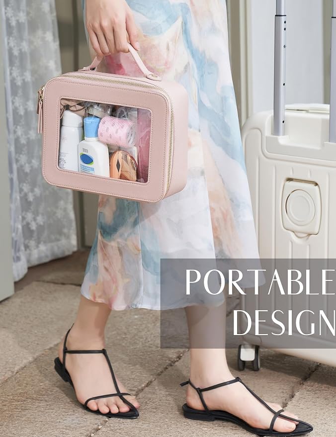 Clear Makeup Case Set Pink Toiletry Bag Travel Large Clear Cosmetic Bag with Zipper, Big Make Up Bag Organizer Women Traveling TSA Approved Transparent Bag Car for Essentials | Structured Mahjong Tile Bag with Zipper and Handle, Big Long-trip Cosmetic ... - Image 6