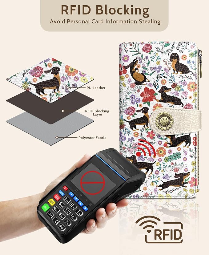 GIANCOMICS Dachshunds Dog Women Wallet RFID, Cute Credit Card Holder Bifold | Billfold, Cute Cash Purse, Travel Zipper Coin Pocket, Compact Clutch, PU Leather, ID Window, 11 Card Slots, Ladies Gift Woman - Image 4