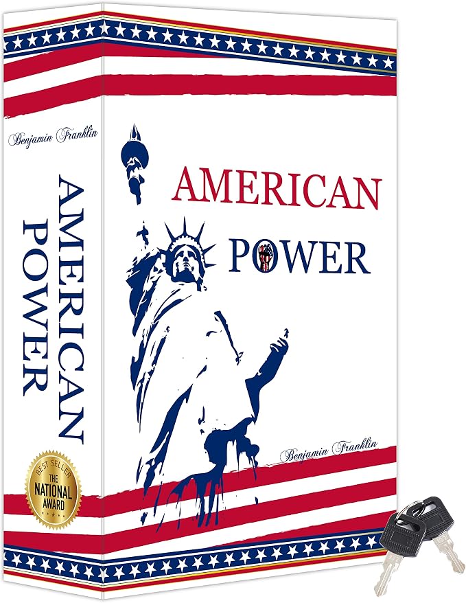 American Power Diversion Safe with Real Pages, Key Lock Metal Book Safe | Hidden safe box and hollow storage compartment for cash money. Decorative book box stash case for passport savings. by Ulixu