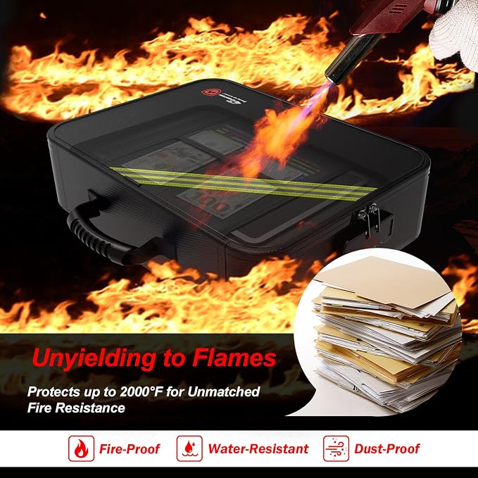 Large Fireproof Document Box with Lock,Upgraded Waterproof Fireproof Document Bag,Important Document Organizer Binder Hard Case Safe,5200℉ Fire Proof File Box,Portable for Business Travel Home - Image 2