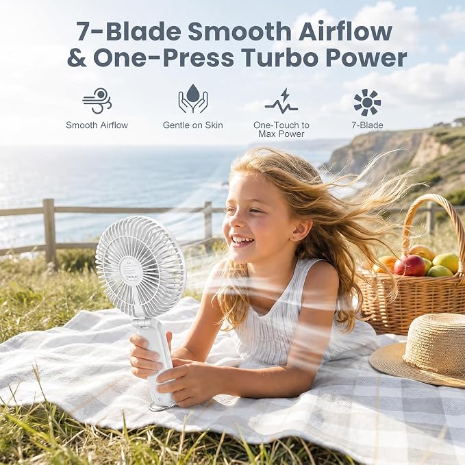 Portable Handheld Fan, 10000mAh Rechargeable 6-Inch Personal Fan for Travel | Ultra Quiet Foldable Desk Fan, 5-Speed Battery Operated Fan with Up to 40H Runtime and Digital Display for Travel and Makeup - Image 9