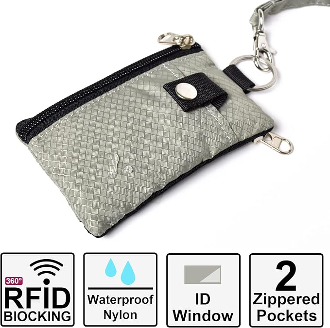 CHENSPRX Minimalist RFID Blocking Small Wallet with ID Window,WaterResistant Zip Id Case Wallet with Lanyard Keychain for Cards,Cash,Travel,Women,Men - Image 2