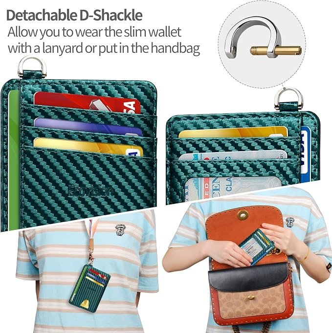 Slim Minimalist Front Pocket Wallet, RFID Blocking Credit Card Holder Wallet with Detachable D-Shackle for Men Women - Image 5