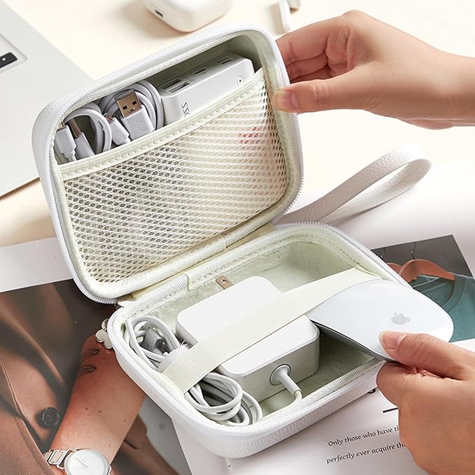 Portable Charger Case, Tech Pouch Travel Organizer, L, White | Hard Shell Electronic Storage for MacBook Power Adapter, Magic Mouse, Charging Cords, Power Bank Laptop Accessories - Image 7
