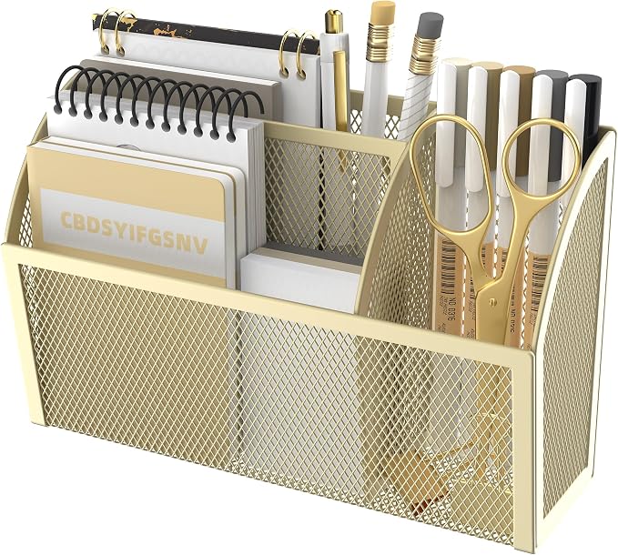 3-Grid Magnetic Pencil Holder, Strong Magnet Locker Organizer, Yellow | Mesh Magnetic Shelf, Marker Holder Perfect for Whiteboard, Refrigerator and Locker Accessories by DALTACK