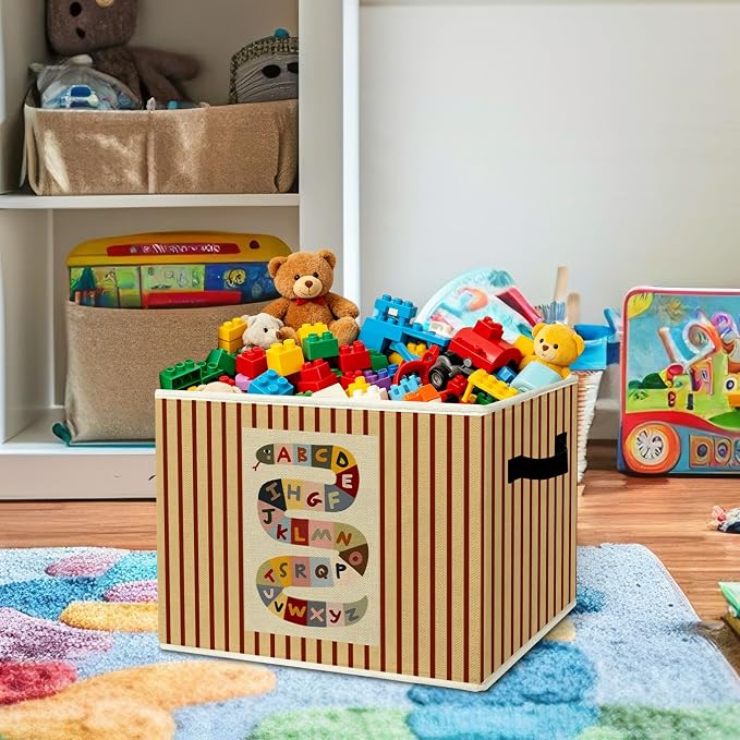 Rustic Alphabet Snake Storage Bins Boxes with Handles | toys books clothes, colorful abc nursery foldable basket for organizing bedroom toddler room playroom - Image 2