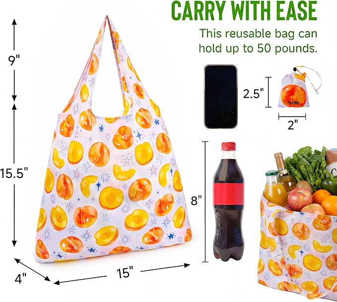 Stelle Lightweight Reusable Grocery Bag with Handles Ripstop Nylon Foldable Tote Shopping Bags for Travel and Groceries - Image 3