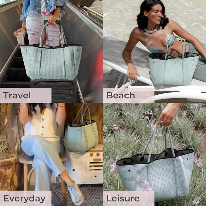 POPUPS Large Neoprene Tote Bag for Women - Everyday Designer Handbag for Travel Work and Beach with Pockets and Zipper Pouch - Image 2