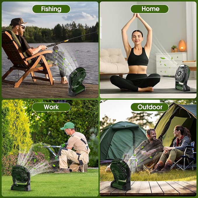 Portable Rechargeable Fan, 20000mAh Cordless Battery Powered Camping Fans | with LED Lantern Operated Outdoor Ventiladores for Travel Tent Camp Fishing Office Home Essentials Army Green - Image 7