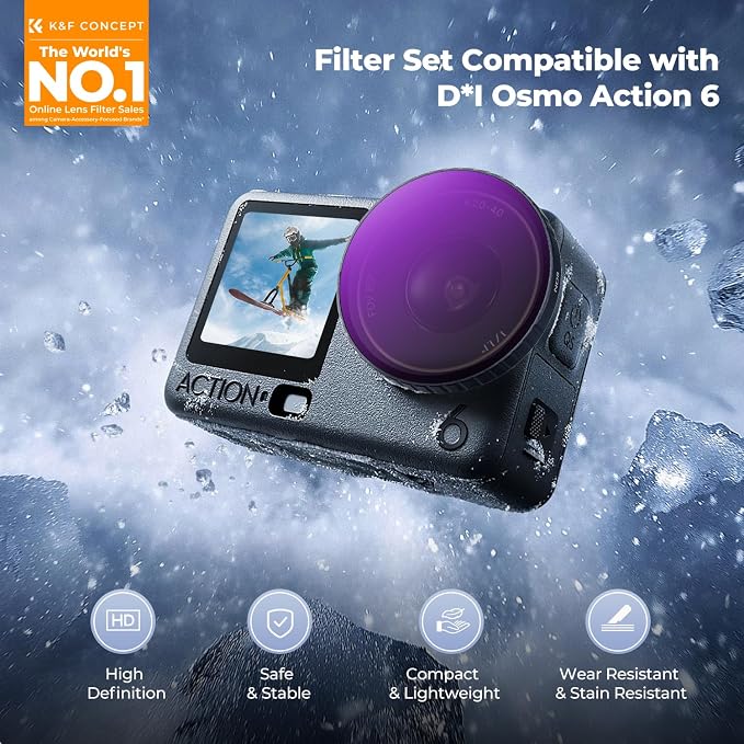 K&F CONCEPT Snap On CPL ND Filter Kit Compatible with DJI Osmo Action 6 | 4 Pack CPL ND8 ND16 ND32 Neutral Density Polarizing Action 6 Filter Camera Accessories, Multicoated HD Optical Glass, FD141 - Image 3