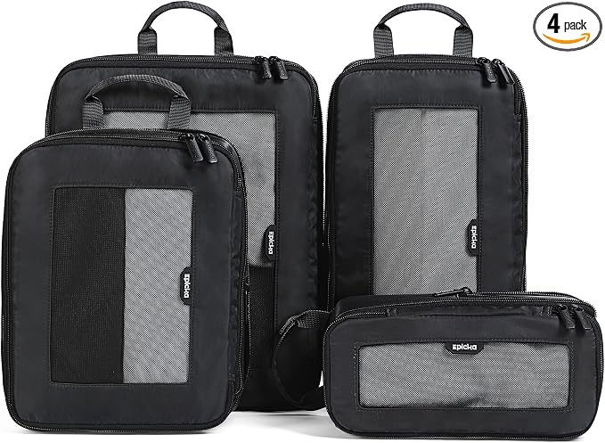 EPICKA TripCozy Compression Packing Cubes, 4 Set, Dark Grey | Durable Expandable Travel Organizer Bags with Mesh Tops for Space-Saving Storage of Clothes & Accessories in Luggage by EPICKA