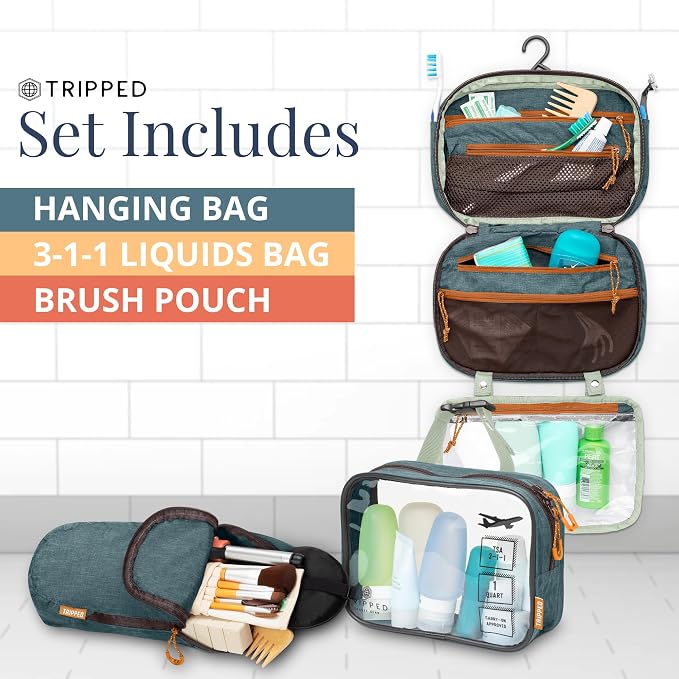 TRIPPED Travel Gear 3-Piece Travel Toiletry Bag Set | Includes Hanging Toiletry Bag, 311 TSA Liquid Bag, and Accessory Organizer Pouch with Lightweight Ripstop Construction - Image 8