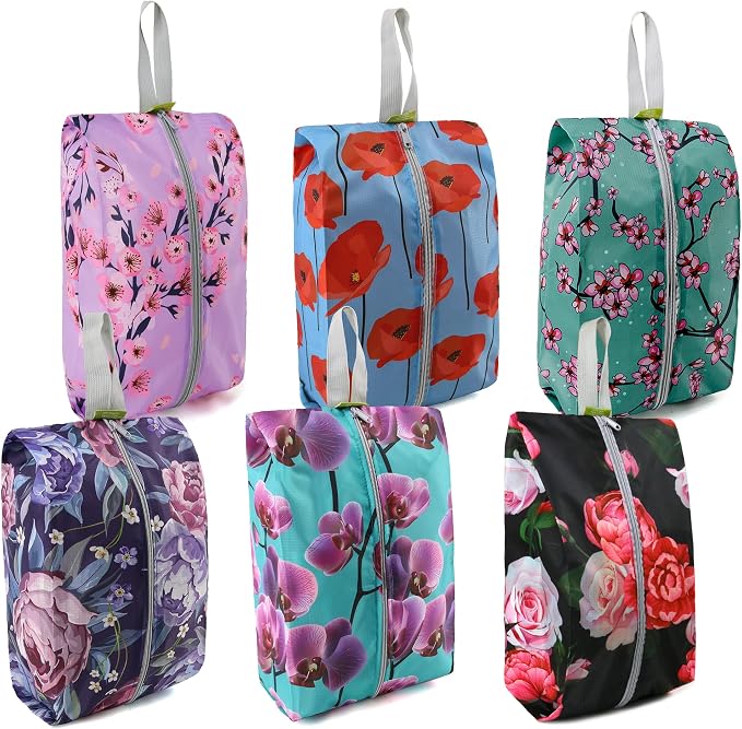 BeeGreen Shoe Organizer 6pcs Shoe Bags with Zipper Closure, Flower Design Shoe Storage Organizer with Handle Travel Bags For Men and Women, Portable Nylon Travel Gifts by BeeGreen