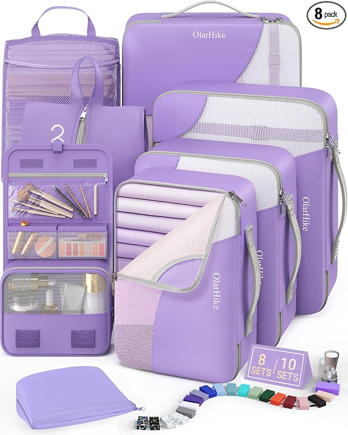 OlarHike 8 Set Packing Cubes for Travel,Gifts for Women Mom,Anti-Tearing Suitcase Organizer,with Over 1000 pcs Mesh Holes,Vacation Essentials & Accessories for Cruise Ship by OlarHike