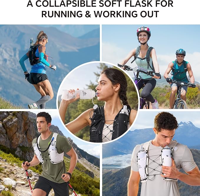 500ml Soft Flask, 2 Pack TPU Collapsible Water Bottle for Running | 17oz Compressible Soft Flask for Hydration Pack & Running Vest, Foldable Water Bottle for Running Hiking Cycling - Image 7