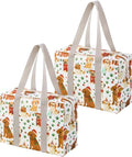 VENO 2 Pack Utility Tote Reusable Grocery Bags with Zipper & Hard Bottom | Heavy Duty Foldable Water-Resistant Shopping Bags for Summer Beach, Pool, Picnic & Travel Carry-on (Holiday Pups, 2 Pack) by Veno