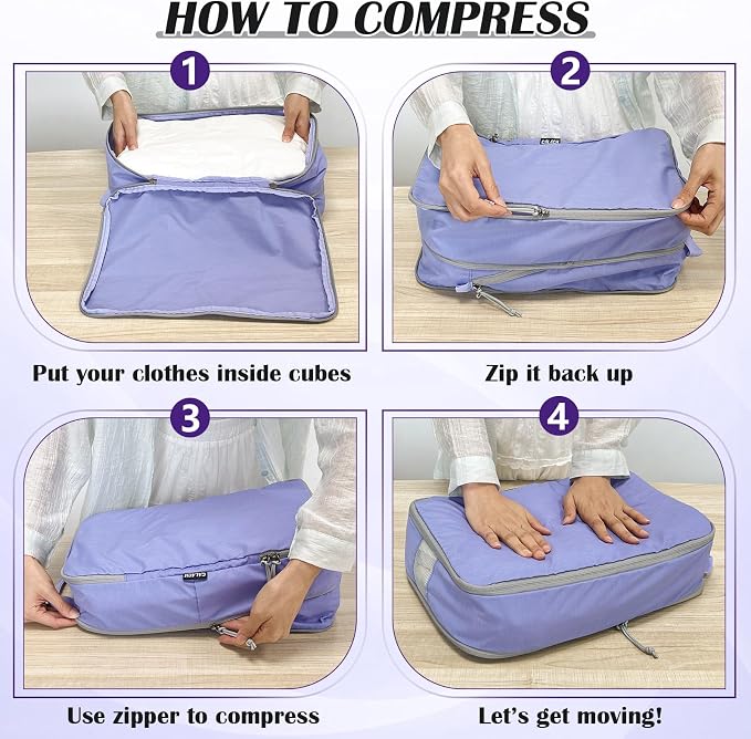 Compression Packing Cubes for Travel Suitcase Organizer Bags, Purple, L | Expandable Travel Cubes for Packing Luggage Organizer Bags Compression Bags for Travel Essentials - Image 6