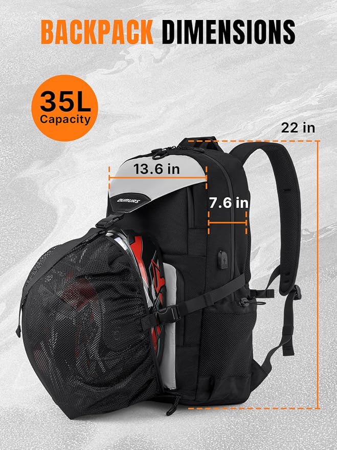 Oumurs Reflective Motorcycle Helmet Backpack, 35L Riding Backpack with Hidden Helmet Net, Hi-Vis Commuter Bag, 1680D Water-Resistant Travel Backpack with Laptop Compartment, Ventilated Back - Image 9