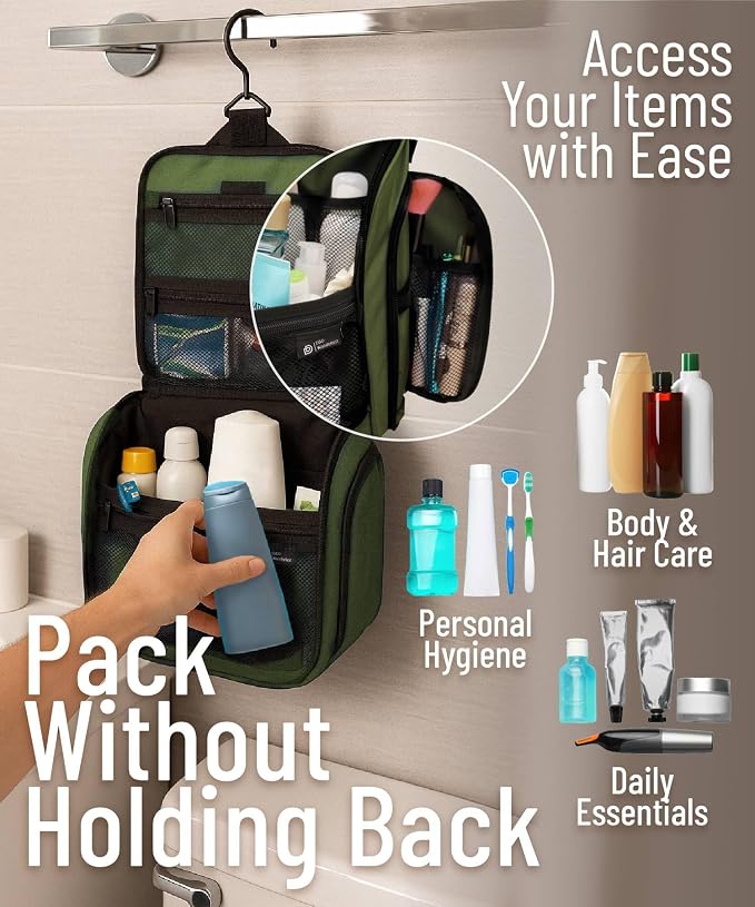 D&D Wanderlust D&D Hanging Travel Toiletry Bag for Men and Women – Cosmetics, Makeup and Toiletries Organizer Kit with 10 Compartments - Image 5