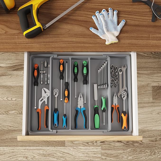 Lifewit Utensil Organizer for Kitchen Drawers, Expandable Utensil Tray | Adjustable Cooking Cutlery Silverware Flatware Holder, Plastic Spatula Tools Storage Divider, 11-18 x 14", Gray - Image 8