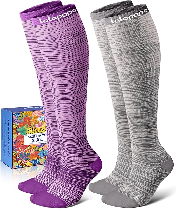 Thick Soft Cotton Compression Socks | 2 Pairs 15-20mmHg Cushioned Soft Breathable Comfortable Knee High Compression Socks for Women Men, Pregnancy Travel Nurse by Lalapapa
