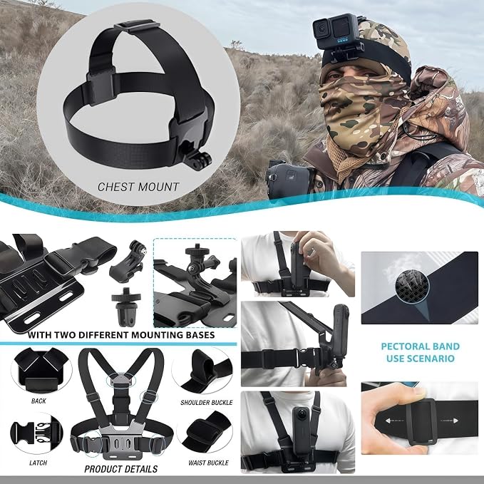 Accessories Kit for AKASO EK5000 EK7000 4K WiFi Action Camera | Accessories for Go Pro Hero 13 12 11 10 9 8 7 6 5/Session 5 SJ4000 SJ5000 Insta 360 X5 X4 Air ACE Pro 2(16-in-1) - Image 3