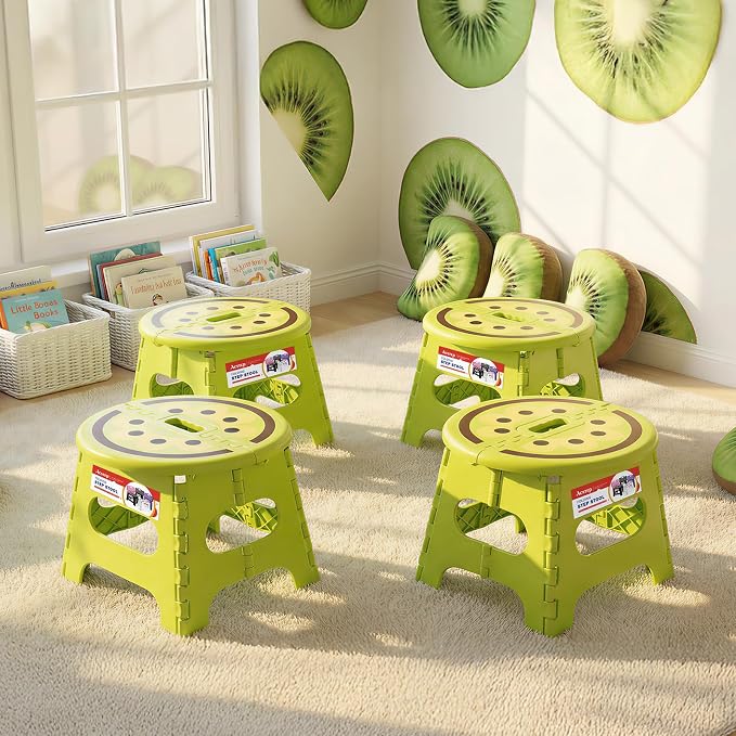 9 Inch Cute Folding Step Stool for Kids, with Handle, Kiwi Green | Foldable Step Stool, Heavy Duty, Lightweight, Non-Slip, for Toddler/Adults, for Kitchen Bathroom Outdoor, Sturdy Collapsible - Image 8