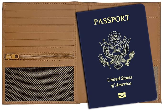 Light Brown RFID Genuine Leather Passport Wallet by 123CheapChecks