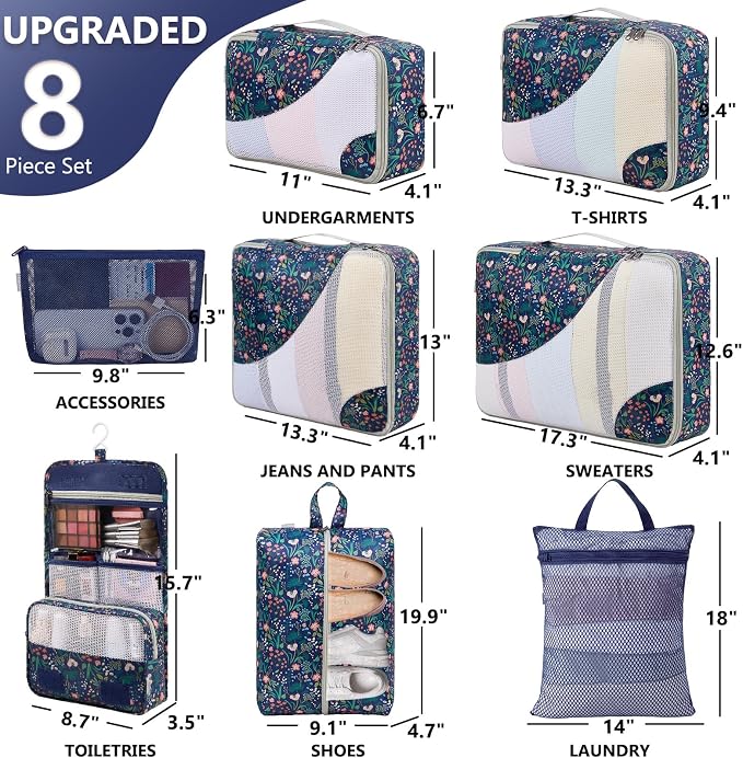 OlarHike 8 Set Packing Cubes for Travel,Gifts for Women Mom,Anti-Tearing Suitcase Organizer,with Over 1000 pcs Mesh Holes,Vacation Essentials & Accessories for Cruise Ship - Image 2