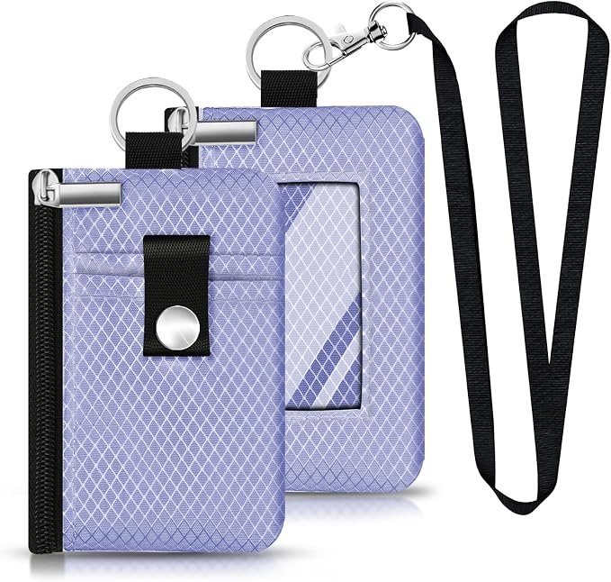 Minimalist RFID Blocking Small Wallet with ID Window,WaterResistant Zip Id Case Wallet with Lanyard Keychain for Cards,Cash,Travel,Women,Men (Lavender Purple) - Image 3