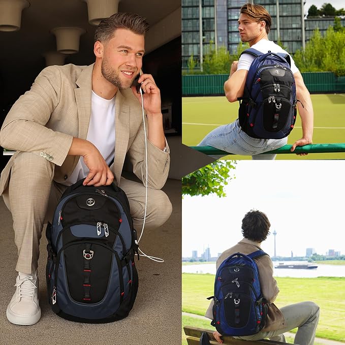 Swissdigital Design Laptop Backpack with USB Charging Port, Travel Backpack Fits 15.6 inches Computer, 31l College School Backpack for Men, Blue/Black | SD803-12 - Image 8