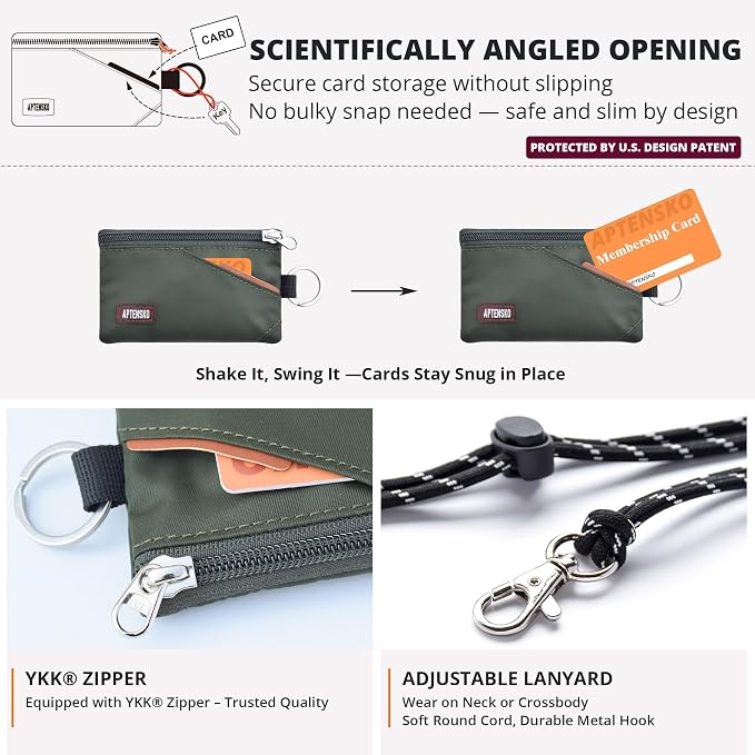 RFID Blocking Travel Wallet with Adjustable Lanyard, Small Nylon Zipper Pouch and Badge Holder for ID, Credit Cards, Cash, Keys, Commuters (AmyGreen) - Image 5