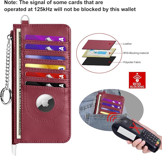 RFID Blocking Slim Credit Card Holder Wallet with Zipper Money Pocket & Keychain, Slim Airtag Wallet for Men Women - Image 8