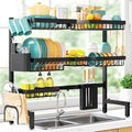 Sakugi Over The Sink Dish Drying Rack - Adjustable 3 Tier XX-Large Capacity Stainless Steel Drainer with Cutlery & Utensil Holders, Kitchen Storage & Organization, 31.5"-39.5"L x 12"W x 30.5"H, Black by Sakugi